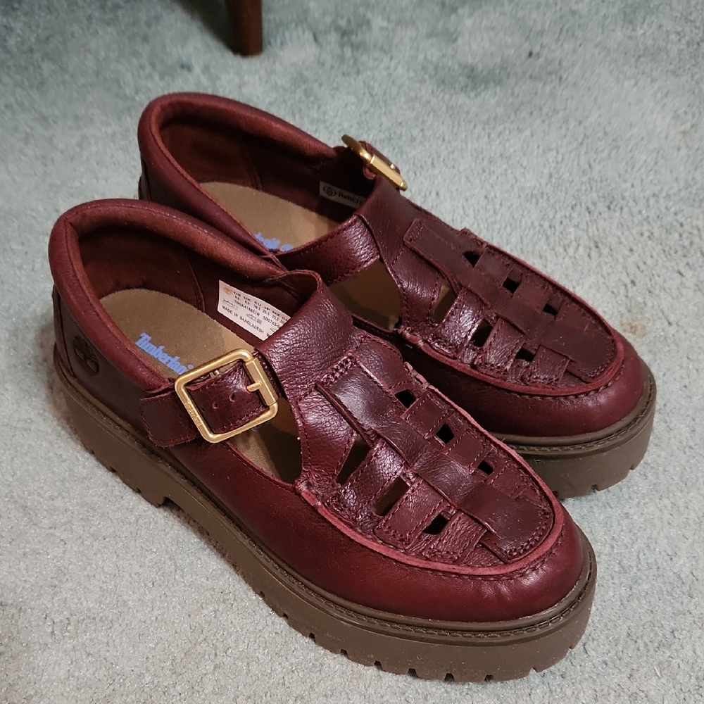 Women's Timberland Stone Street Platform Buckle Shoe in Burgundy 8.5